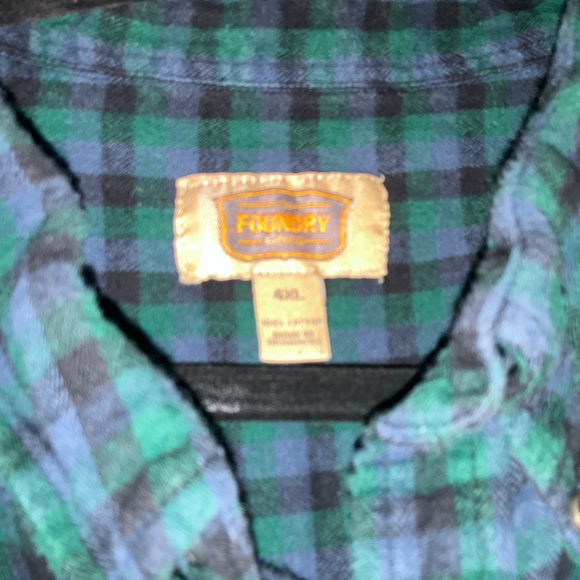 The Foundry Supply Co Mens Plaid Long Sleeve Button Down Flannel 4XL Green Blue - Picture 2 of 3